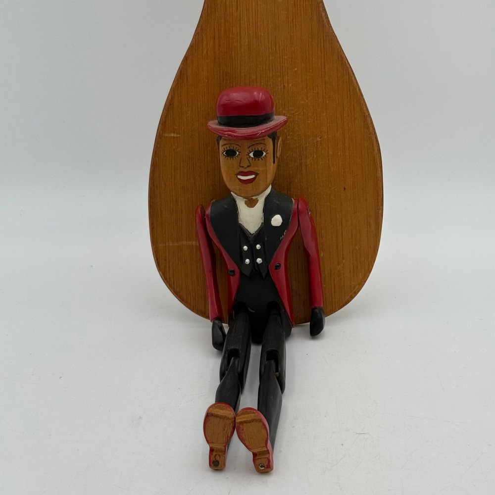 Vintage Wooden Limberjack Dancing Man Folk Art Toy Red Tuxedo Articulated 22.5"